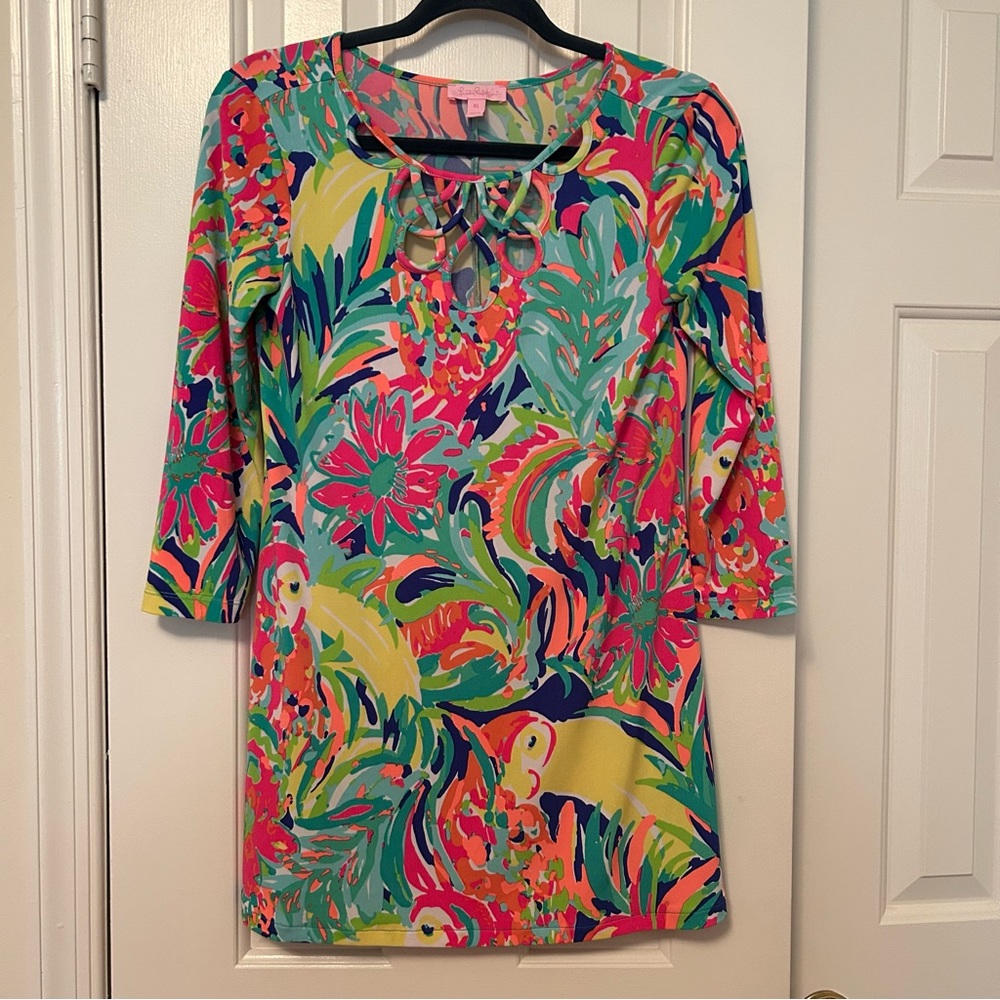 Lilly Pulitzer Liliana Casa Banana Printed Loop Neck Tunic Top Size XS